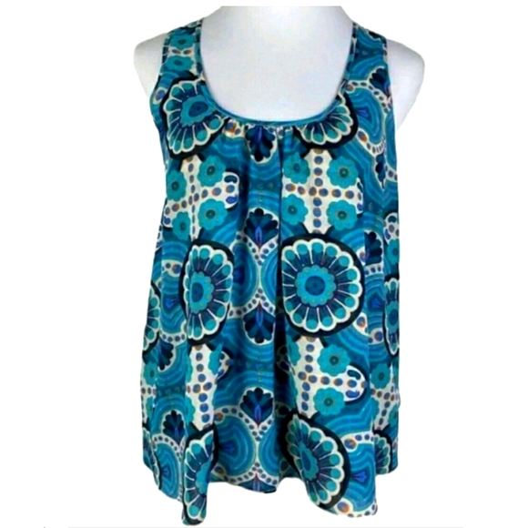 Anthropologie Meadow Rue Flowy Layered Tank Menon Geometric Blue Medallion - Picture 2 of 10